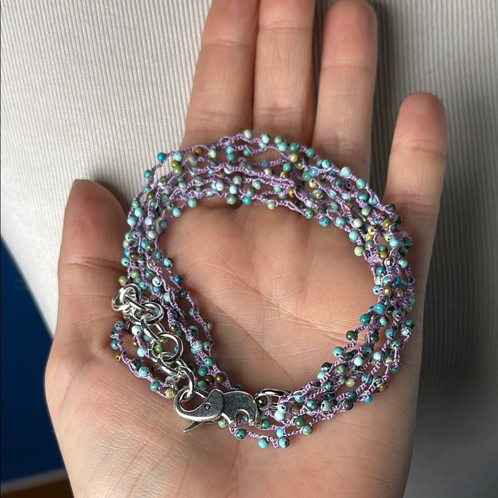 Crocheted, turquoise necklace wrap bracelet